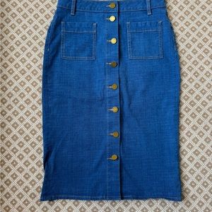 Tory Burch Denim Blue Button Front Pencil Skirt Sz 4